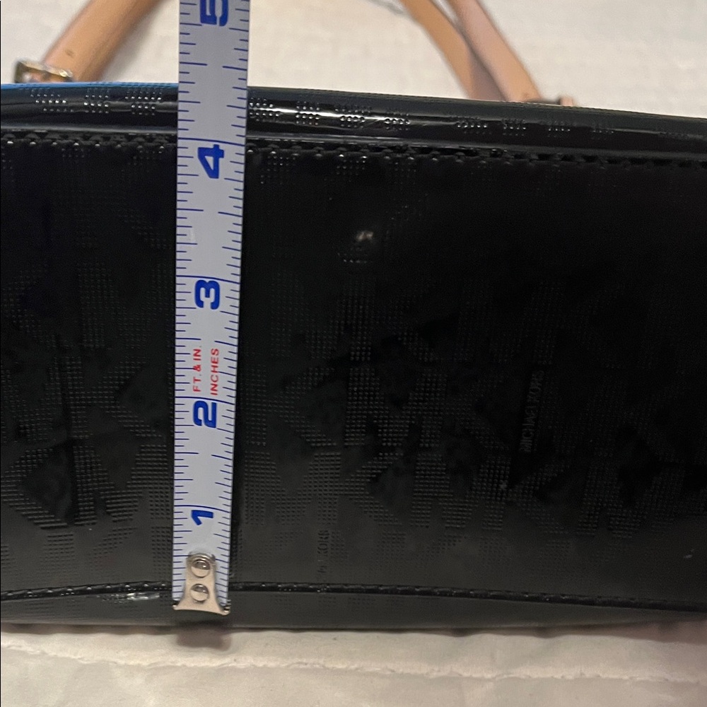 Michael Kors Shiny Black MK Tote with Camel Straps - Picture 12 of 12